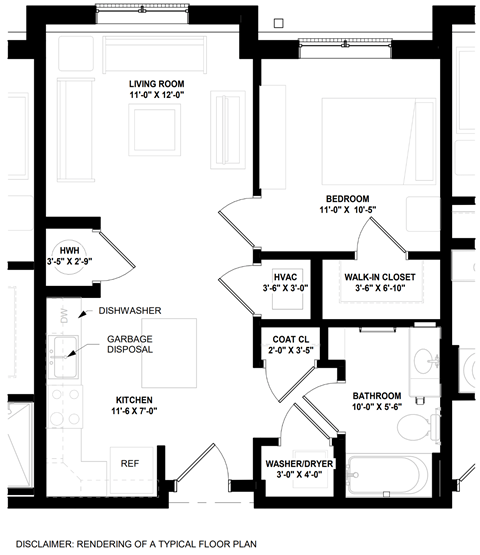 A black and white image of a typical floor plan for a house.